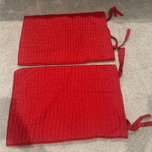 Pottery Barn Standard Red Quilted Pick Stitch Shams Set of 2 Tie Closure
